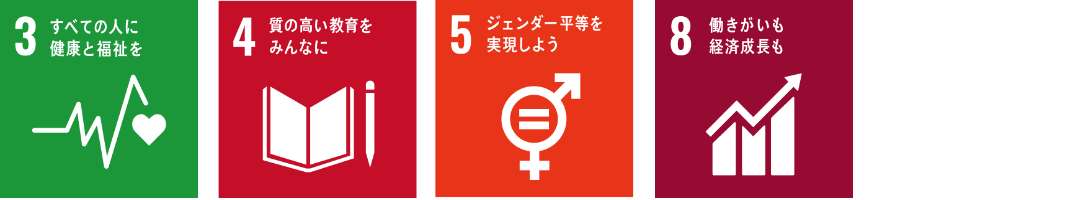 SDGsの3,4,5,8番